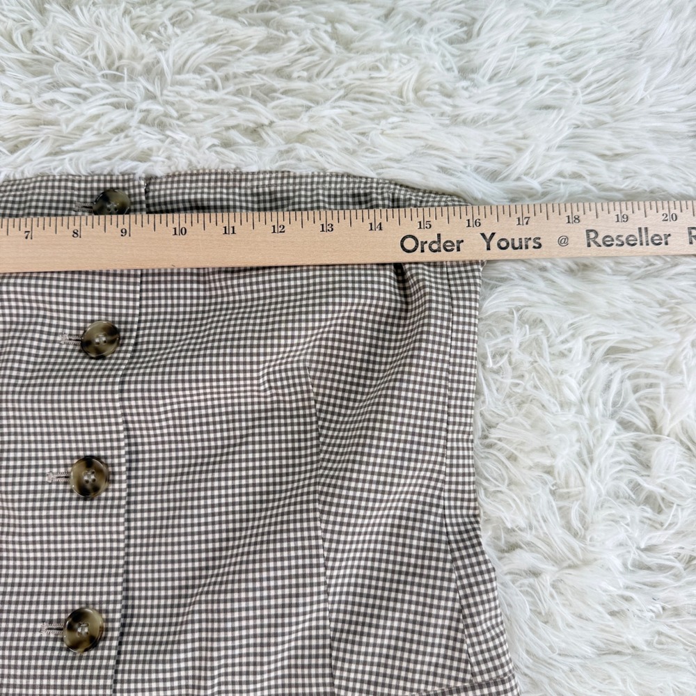 Vintage Theory Strapless Gingham Button Front Dress Brown White Silk Size 10 - Picture 7 of 13